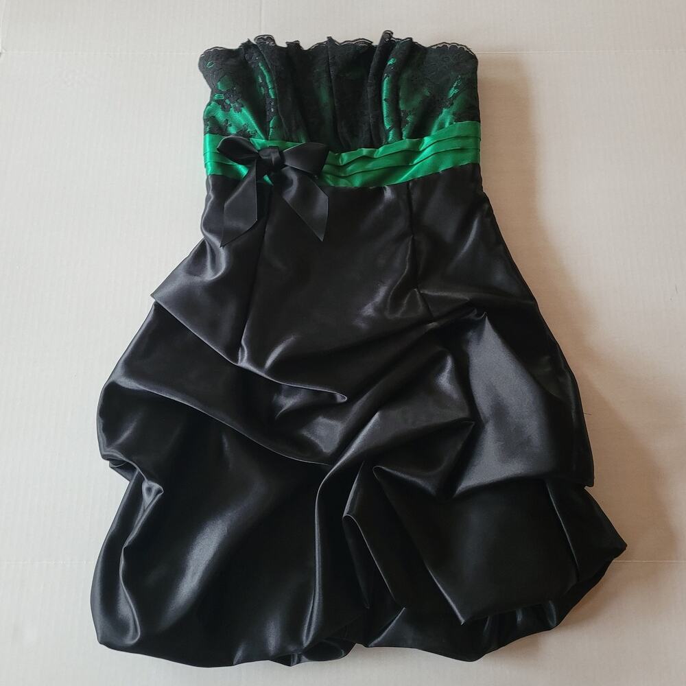 Jessica McClintock Gunne Sax Black Green Strapless Party Dress Size 3 HOCO